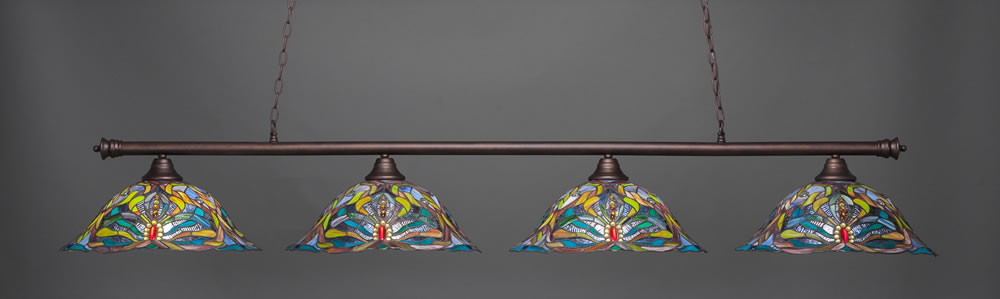 Oxford 4 Light Bar Shown In Bronze Finish With 19" Kaleidoscope Art Glass