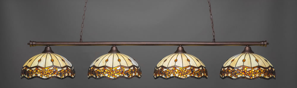 Oxford 4 Light Bar Shown In Bronze Finish With 16" Roman Jewel Art Glass