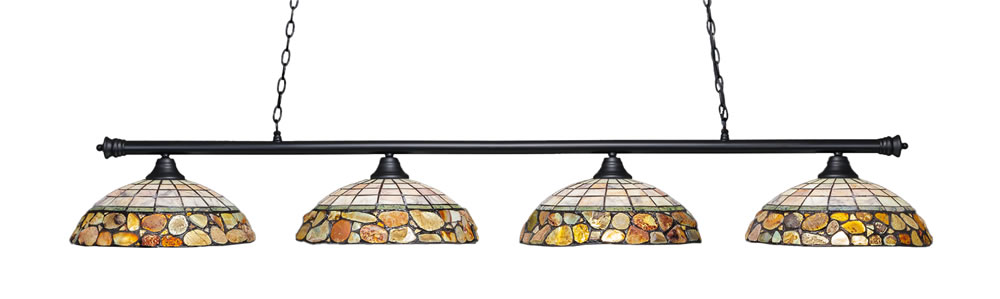 Oxford 4 Light Bar Shown In Matte Black Finish With 16" Cobblestone Art Glass