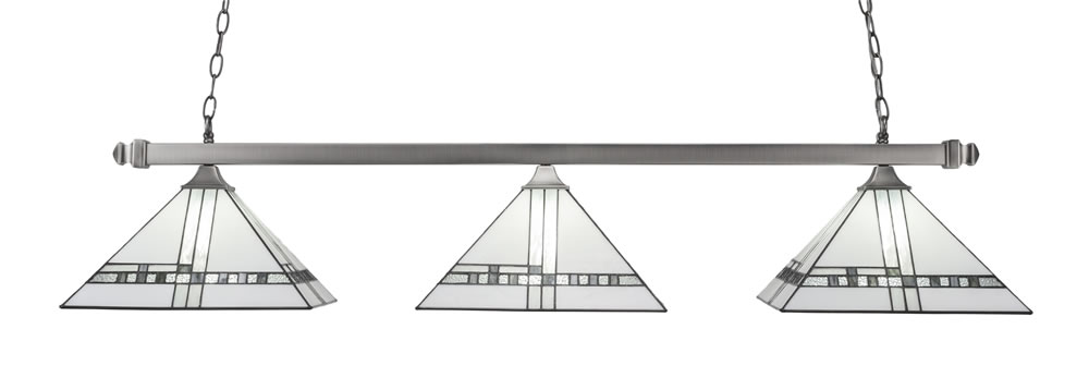 Square 3 Light Bar With Square Fitters With Square Fitters Shown In Brushed Nickel Finish With 14" New Deco Art Glass