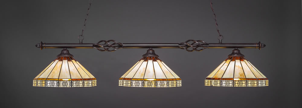 Eleganté 3 Light Bar Shown In Dark Granite Finish With 15" Honey & Brown Mission Art Glass