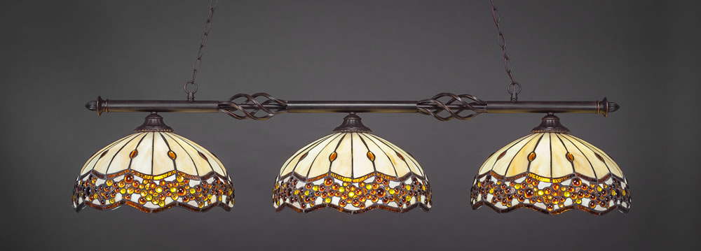 Eleganté 3 Light Bar Shown In Dark Granite Finish With 16" Roman Jewel Art Glass