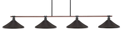 Blacksmith 4 Light Bar Shown In Painted Wood-look Metal & Dark Granite Finish With 14” Dark Granite Cone Metal Shades