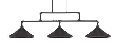 Vintage 3 Light Bar Shown In Dark Granite Finish With 14" Dark Granite Cone Metal Shades