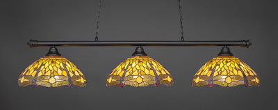 Oxford 3 Light Bar Shown In Matte Black Finish With 16" Amber Dragonfly Art Glass