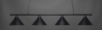 Oxford 4 Light Bar Shown In Matte Black Finish With 14" Matte Black Cone Metal Shades