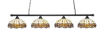 Oxford 4 Light Bar Shown In Matte Black Finish With 16" Roman Jewel Art Glass