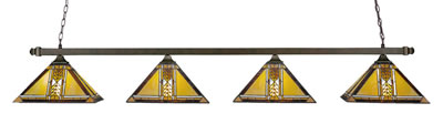 Square 4 Light Bar With Square Fitters Shown In Dark Granite Finish With 14" Santa Cruz Art Glass