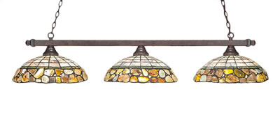 Square 3 Light Bar Shown In Dark Granite Finish With 16" Cobblestone Art Glass