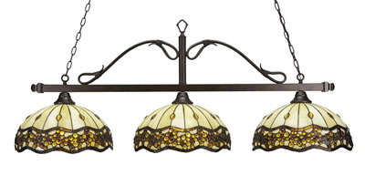 Scroll 3 Light Bar Shown In Bronze Finish With 16" Roman Jewel Art Glass