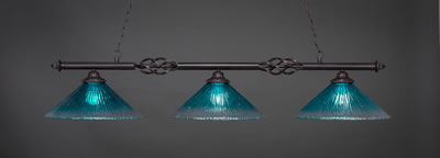 Eleganté 3 Light Bar Shown In Dark Granite Finish With 16" Teal Crystal Glass