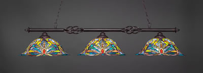 Eleganté 3 Light Bar Shown In Dark Granite Finish With 19" Kaleidoscope Art Glass